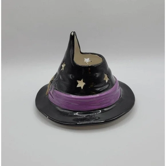 Yankee Candle Black Halloween Witch Hat Spiders Ceramic Candle Jar Topper Shade - Picture 5 of 11